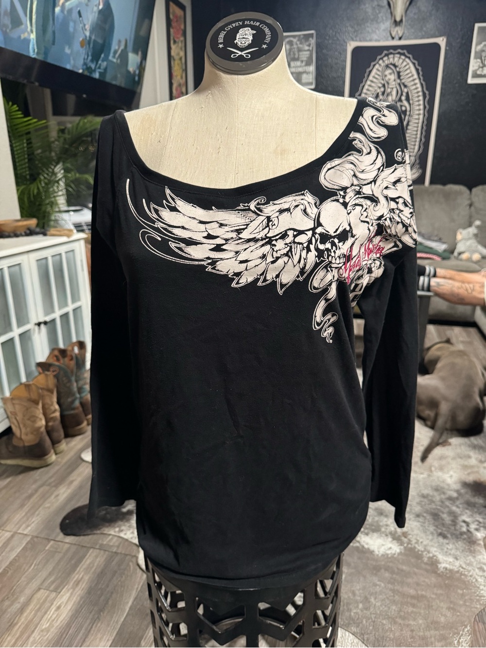 Metal Mulisha Black Long-Sleeve Scoop Neck Graphic Top